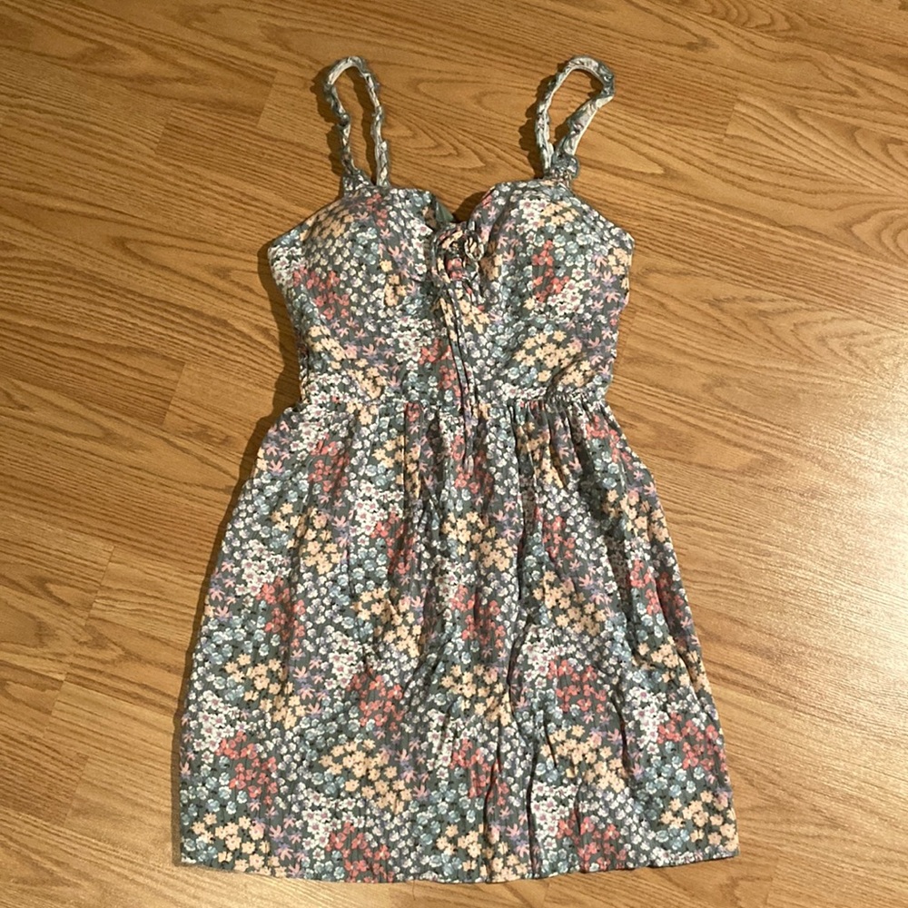 ANW Petite Floral Sundress Lined + Padded Cups Elastic Back Ruffle Straps